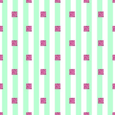 Yeşil çizgili arka plan üzerinde sorunsuz pembe kare Glitter şekli