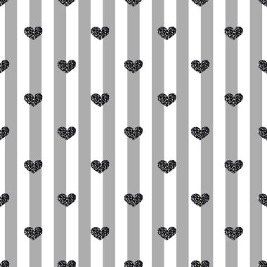 Sorunsuz siyah kalp Glitter gri şerit arka plan üzerinde