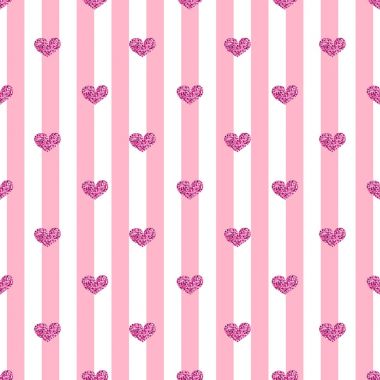 Pembe şerit arka plan üzerinde sorunsuz pembe kalp Glitter