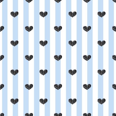 Mavi Şerit arka plan üzerinde sorunsuz siyah kalp Glitter