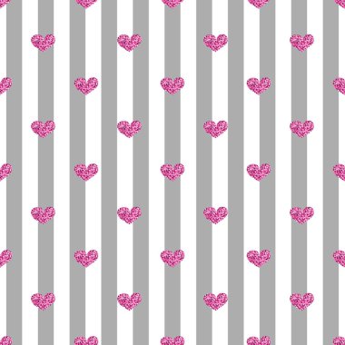 Sorunsuz pembe kalp Glitter gri şerit arka plan üzerinde