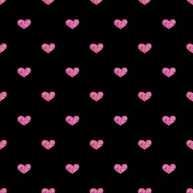 Siyah arka plan üzerinde sorunsuz pembe kalp Glitter