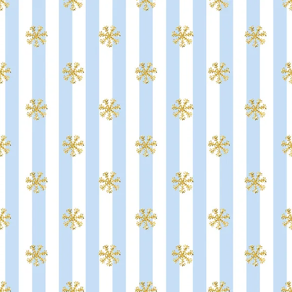 Sorunsuz altın Glitter Snowflakes desen mavi şerit arka plan üzerinde