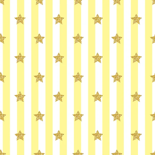 Padrão de estrelas sem costura Glitter ouro sobre fundo amarelo Srtipe — Vetor de Stock
