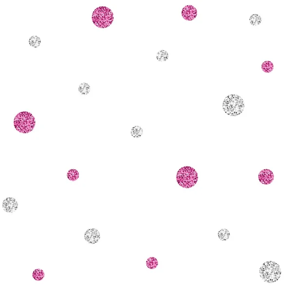 Bezproblémové růžové a stříbrné třpytky puntíky na bílém pozadí — Stockový vektor