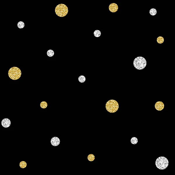 Nahtlose Gold- und Silberpunktglitzermuster auf weißem Hintergrund — Stockvektor