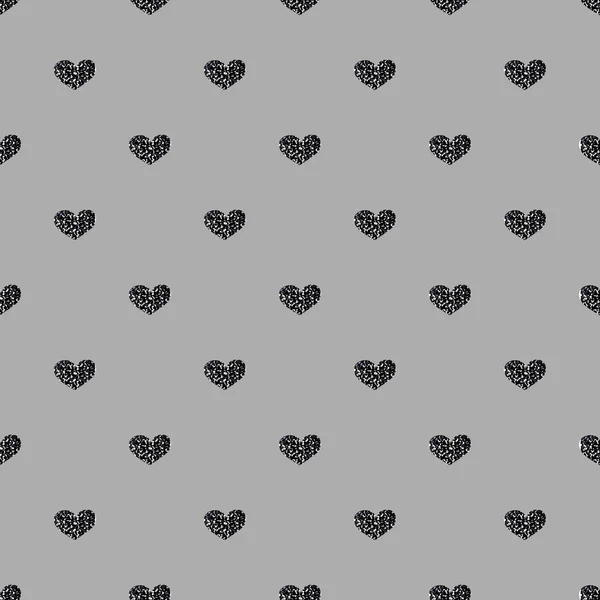 SEAMLESS BLACK HEART GLITTER ON GREY BACKGROUND — Stock Vector