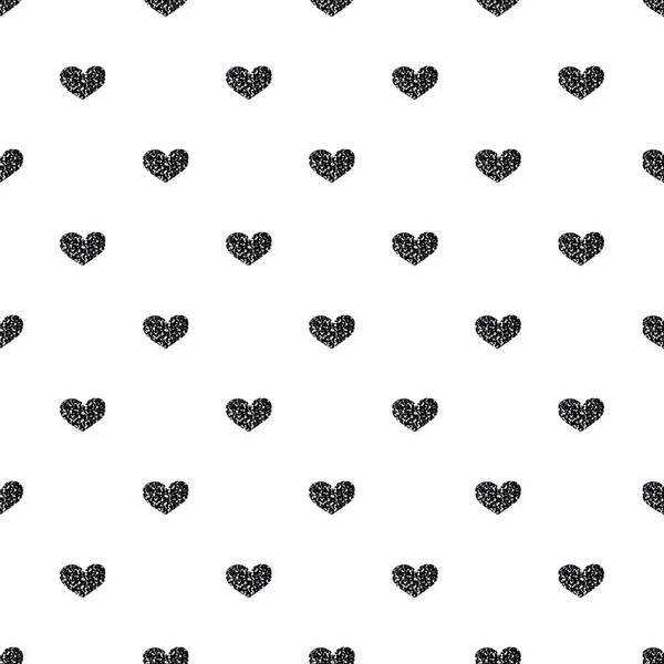 Nahtloser schwarzer Herz-Glitter auf weißem Hintergrund — Stockvektor