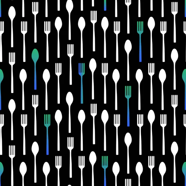 Kaşık ve çatal seamless modeli siyah arka plan üzerine