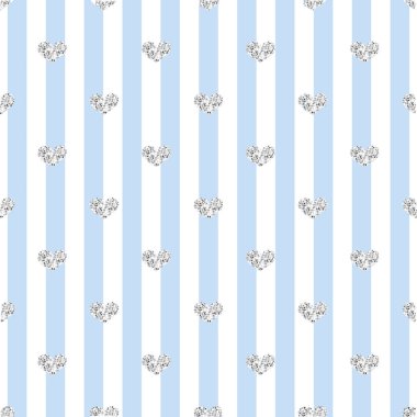 Mavi Şerit arka plan üzerinde sorunsuz gümüş Glitter Heart