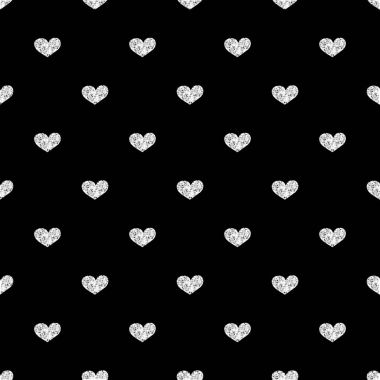 Sorunsuz gümüş Glitter Heart siyah arka plan üzerine