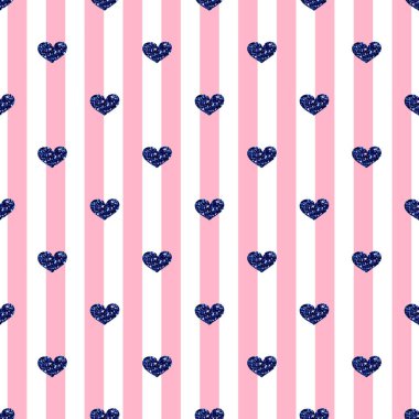 Kesintisiz mavi kalp Glitter pembe şerit arka plan üzerinde