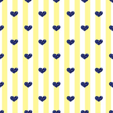 Kesintisiz mavi kalp Glitter sarı şerit arka plan üzerinde