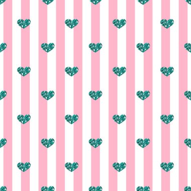 Pembe şerit arka plan üzerinde sorunsuz yeşil kalp Glitter şekli