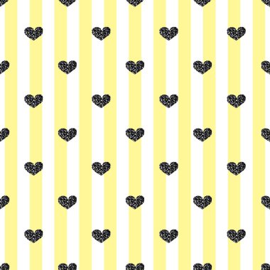 Sarı şerit arka plan üzerinde sorunsuz siyah kalp Glitter