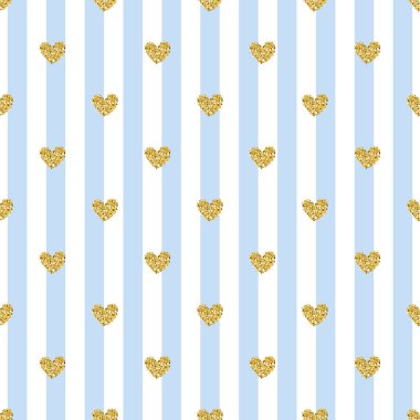 Mavi Şerit arka plan üzerinde sorunsuz altın kalp glitter şekli
