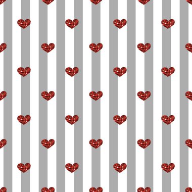 Sorunsuz kırmızı kalp Glitter gri şerit arka plan üzerinde