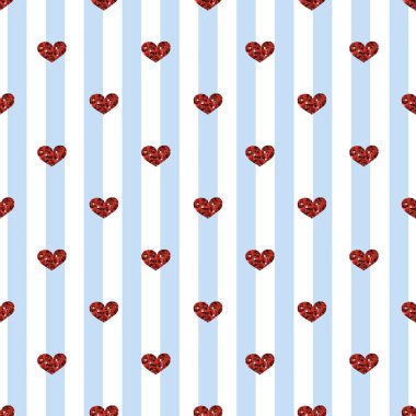 Mavi Şerit arka plan üzerinde sorunsuz kırmızı kalp Glitter