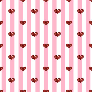 Pembe şerit arka plan üzerinde sorunsuz kırmızı kalp Glitter