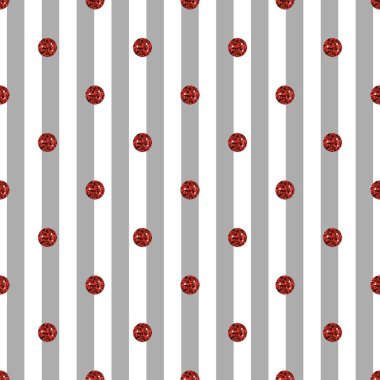 sorunsuz kırmızı nokta glitter desen gri şerit arka plan üzerinde