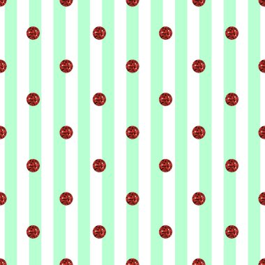 Yeşil çizgili arka plan üzerinde sorunsuz kırmızı nokta glitter şekli