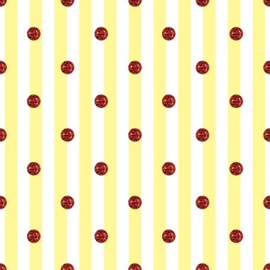 sorunsuz kırmızı nokta glitter desen sarı şerit arka plan üzerinde