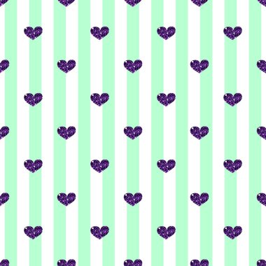 Yeşil çizgili arka planda kesintisiz mor kalp Glitter