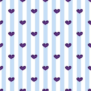 Mavi Şerit arka plan üzerinde sorunsuz mor kalp Glitter