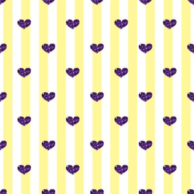 Sarı şerit arka plan üzerinde sorunsuz mor kalp Glitter