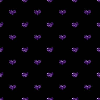 Siyah arka planda kesintisiz mor kalp Glitter
