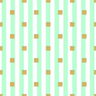 Yeşil çizgili arka plan ile sorunsuz altın glitter kare desen