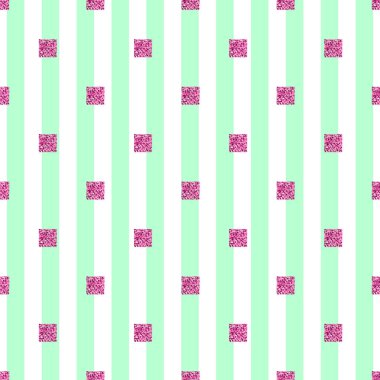 Yeşil çizgili arka plan ile sorunsuz pembe glitter kare desen