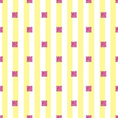  Sarı şerit arka plan ile sorunsuz pembe glitter kare desen