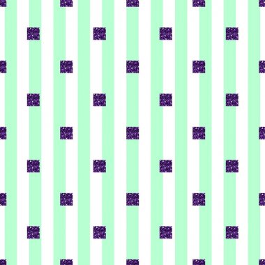 Yeşil çizgili arka plan ile sorunsuz mor parlak kare desen