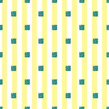 Sarı şerit arka plan ile sorunsuz yeşil parlak kare desen