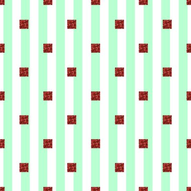 Yeşil çizgili arka plan ile sorunsuz kırmızı parlak kare desen