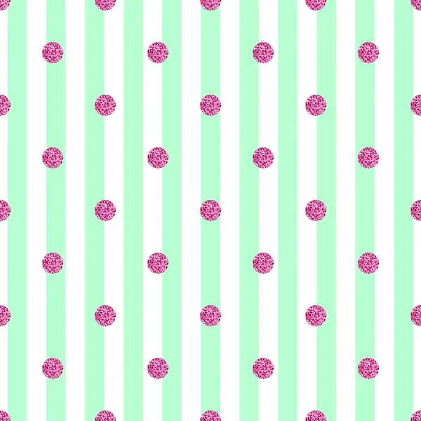 Motif sans couture de paillettes point rose sur fond de bande verte — Image vectorielle