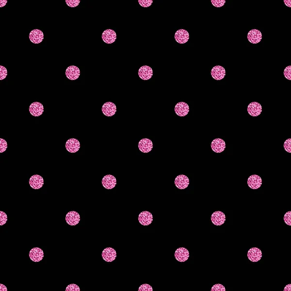 Seamless pink dot glitter pattern on black background — Stock Vector