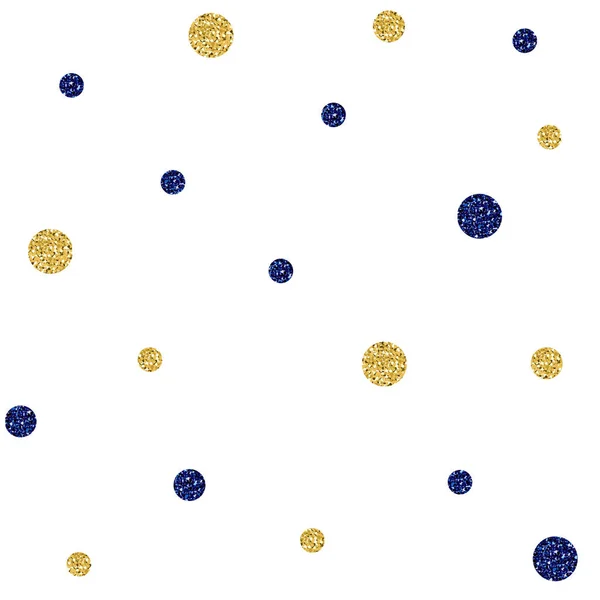Beyaz arka planda kesintisiz altın ve mavi nokta Glitter deseni — Stok Vektör