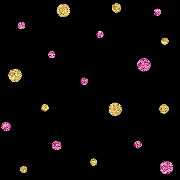 DOT GOLD SEAMLESS E PINK DOT GLITTER PATTERN EM PRETO BACKGROUND —  Vetores de Stock