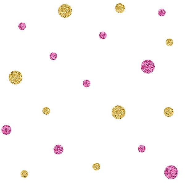 Nahtloses Muster aus Gold und rosa Punkten auf weißem Hintergrund — Stockvektor