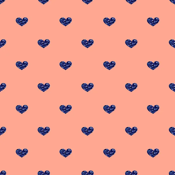 Kesintisiz mavi kalp Glitter desen Oldrose arka plan üzerinde — Stok Vektör