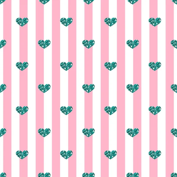 Pembe şerit arka plan üzerinde sorunsuz yeşil kalp Glitter şekli