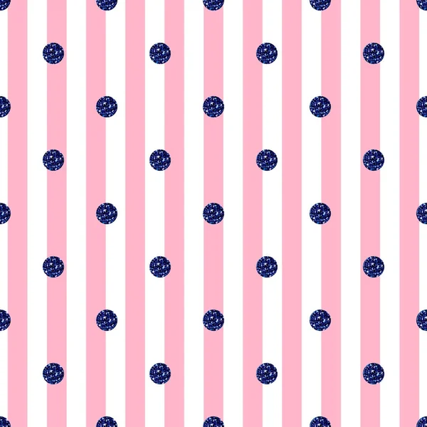 Motif sans couture point bleu paillettes sur fond rayé rose — Image vectorielle