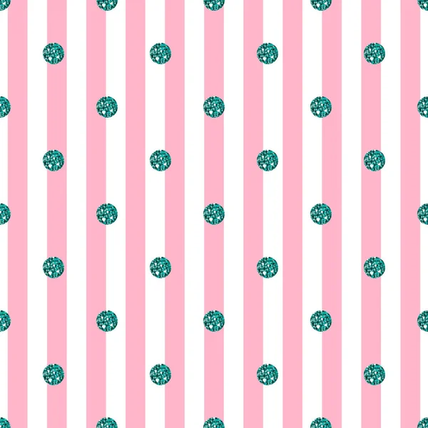 Bezszwowe zielona kropka brokat wzór na tle różowy pasek — Wektor stockowy