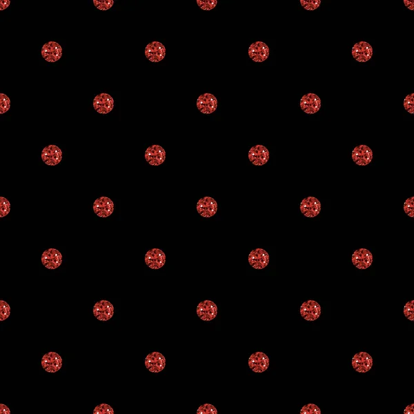 Nahtloses Red Dot Glitzermuster auf schwarzem Hintergrund — Stockvektor