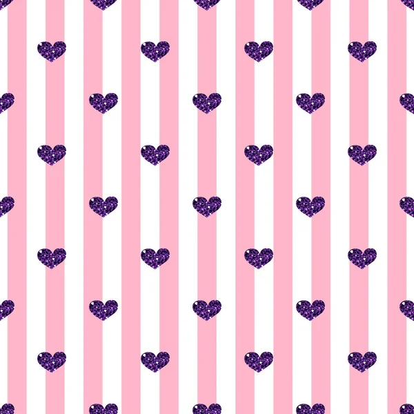 Pembe şerit arka plan üzerinde sorunsuz mor kalp Glitter