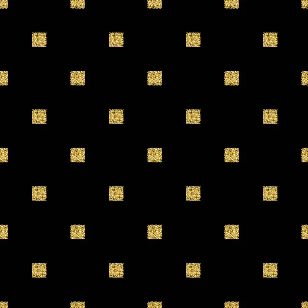 Sömlös guldglitter kvadratiskt mönster med svart bakgrund — Stock vektor