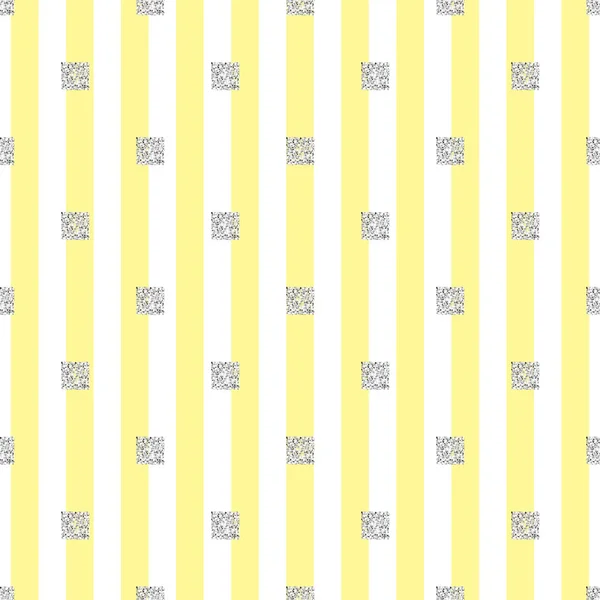 Seamless silver glitter square pattern with yellow stripe background — Stock Vector