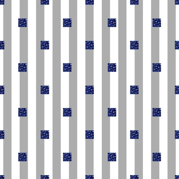Čtvercový vzor bezešvé modré třpytky s šedého proužku pozadí — Stockový vektor